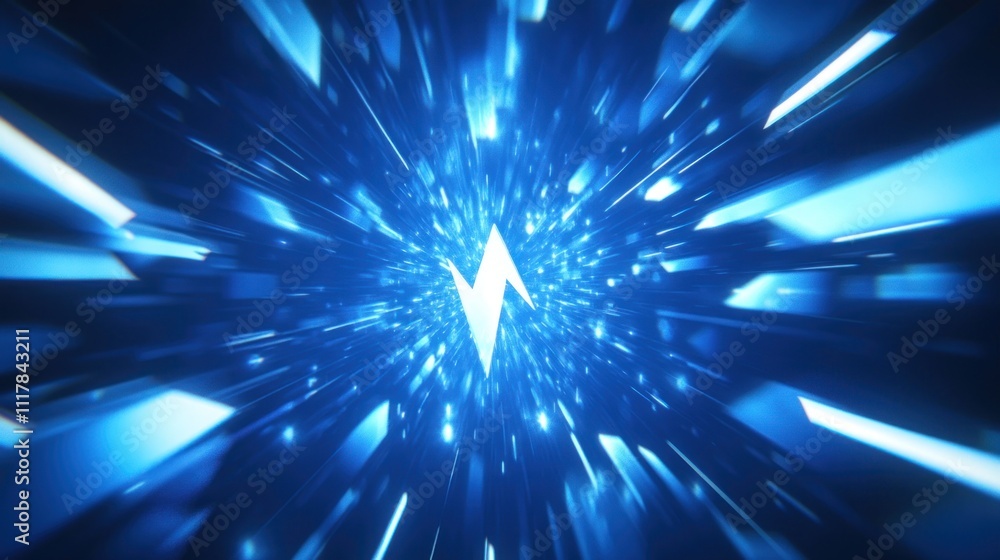 Poster here's a and keyword list for your stock image.. abstract blue energy burst, glowing lightning bolt 