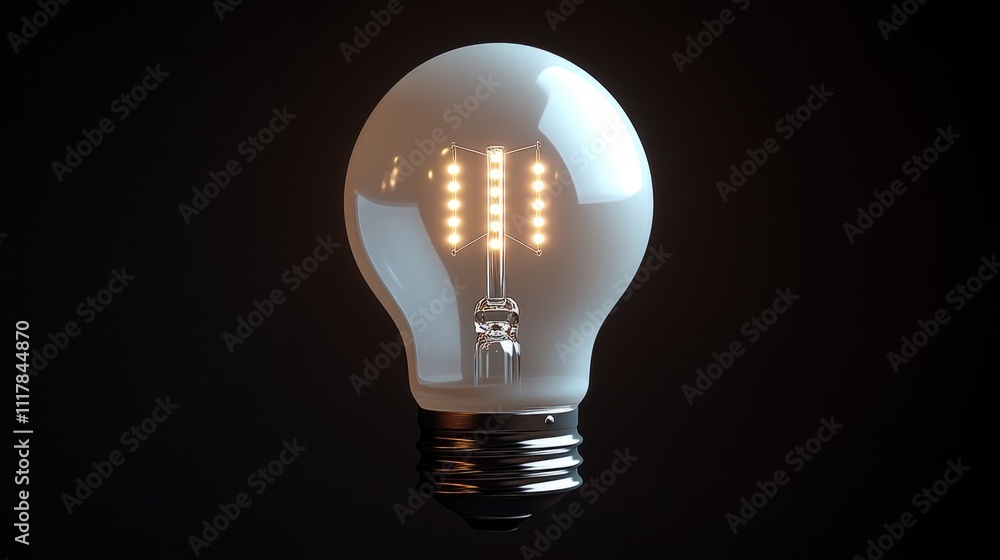 Poster a single light bulb shines bright in a dark environment, providing a source of light