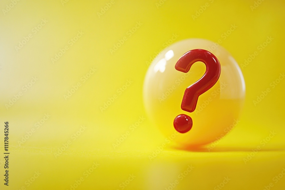Poster a small white ball with a red question mark painted on it, suitable for use in illustrations, design