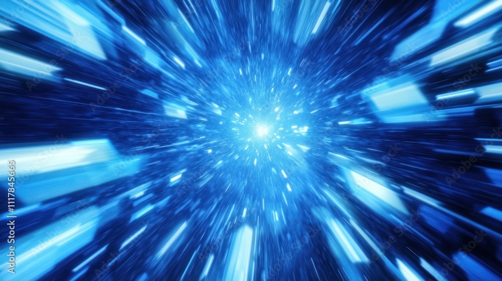 Aufkleber here's a description and keywords for your image.. abstract blue light streaks converging at a centr