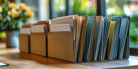 Clean office desk with empty folders