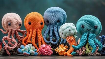 Oceanographic crochet plushies collection, marine life characters, detailed sea creatures