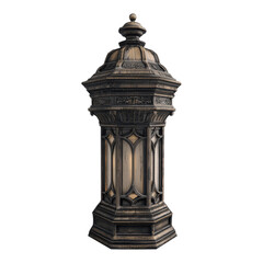 Fototapeta premium Intricately designed street lamp illuminating a charming old town square at dusk on transparent Background