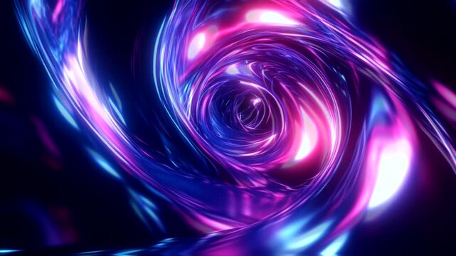 Abstract Swirling Neon Lights in a Dark Tunnel