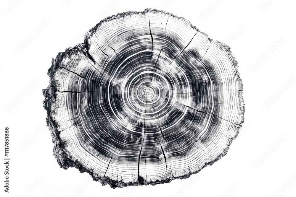 Poster a close-up shot of a decaying tree stump in grayscale