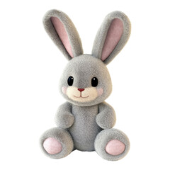 Obraz premium Soft and cuddly gray bunny plush toy sitting on a cozy surface, radiating warmth and charm for kids of all ages on transparent Background