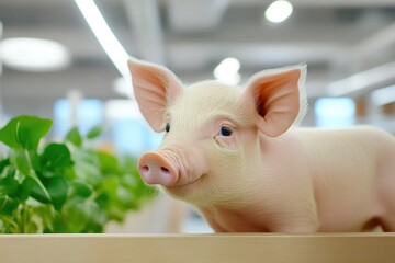 Small piglet alone in a controlled indoor factory farm environment