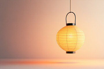 Obraz premium glowing paper lantern with fine black accents hangs in minimalistic setting