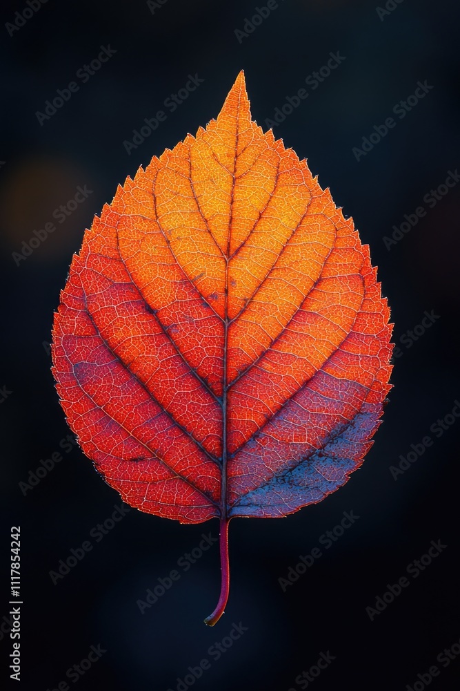 Aufkleber a solitary leaf is shown in close-up against a dark background, suitable for use in illustrations or
