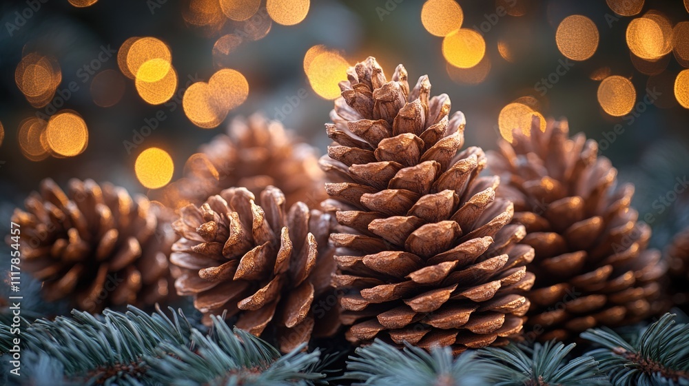 Poster close-up shot of a bunch of pine cones on a textured surface