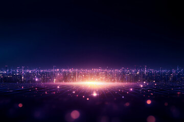 Fototapeta premium futuristic cityscape glowing with electric grids and vibrant neon lights at night
