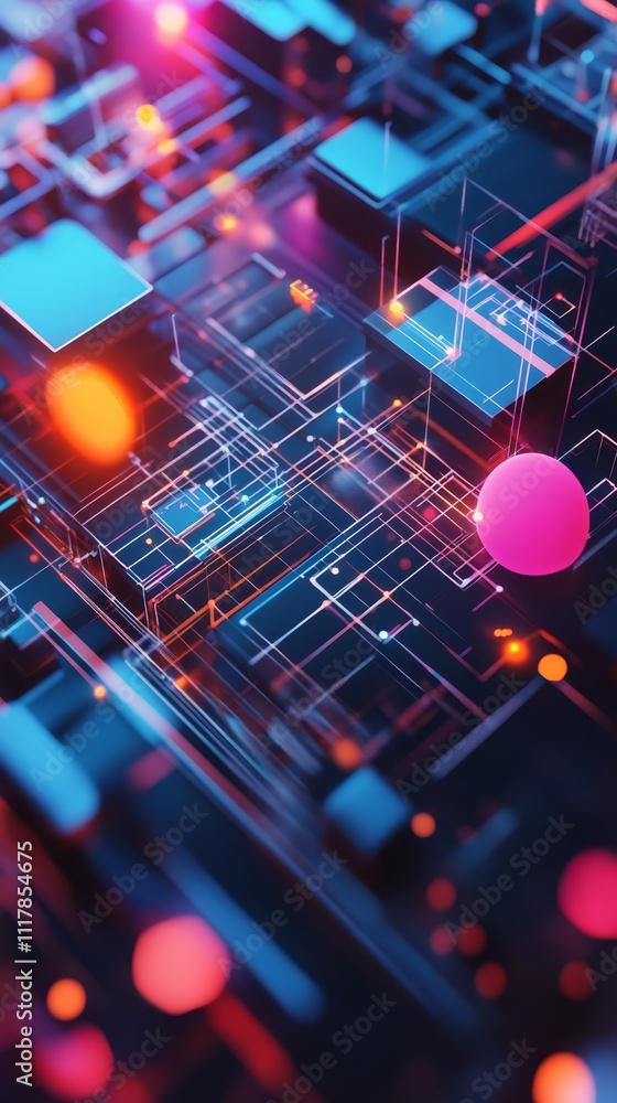 Poster digital circuitry abstraction: a stunning, illuminated display of a circuit board showcases intricat