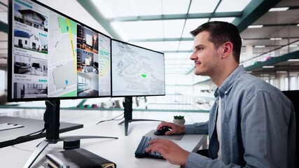 Man Using Computer To Search Online Real Estate Property Listings