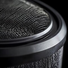 Close-up of a dark gray metallic mesh filter with a black plastic rim.