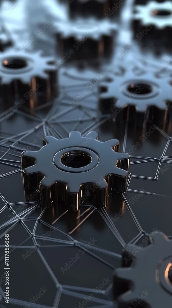 Poster interconnected gears: an abstract depiction of interconnected gears, showcasing the intricate workin
