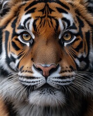 Fototapeta premium Majestic Close-Up of a Sumatran Tiger's Face Intense Gaze and Striking Stripes