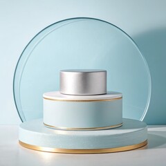 Elegant Pastel Blue Silver Three Tiered Display Stand for Cosmetics Jewelry Luxury Products