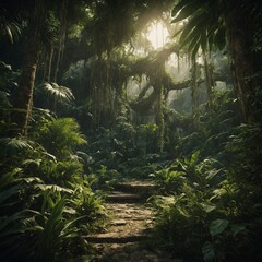 Sketch a jungle scene with plants as the main characters.

