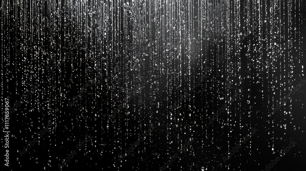 Poster close-up of fine rain droplets shimmering on a dark background in high-resolution image