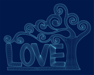 Valentine Tree contour vector illustration
