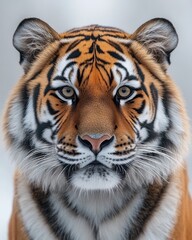 Majestic Siberian Tiger Close-Up Intense Gaze, Striking Stripes, and Luxurious Fur - Wildlife Photography