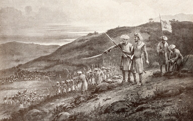 Obraz premium Jimmo rejects the Ainos towards the North, Painted by J. Hill