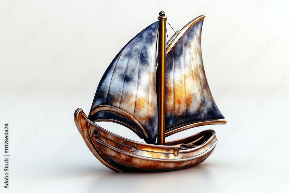 Poster a sailboat sits on a white surface, ready for use or display