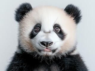 Fototapeta premium Adorable Close-Up Portrait of a Baby Panda Cub, Fluffy Fur, Big Eyes, Wildlife Conservation