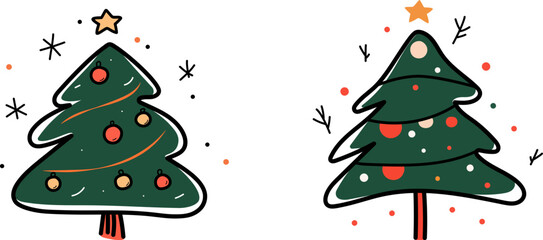 Hand Drawn Christmas Tee St in Cartoon Style. New Year isolated flat trees.