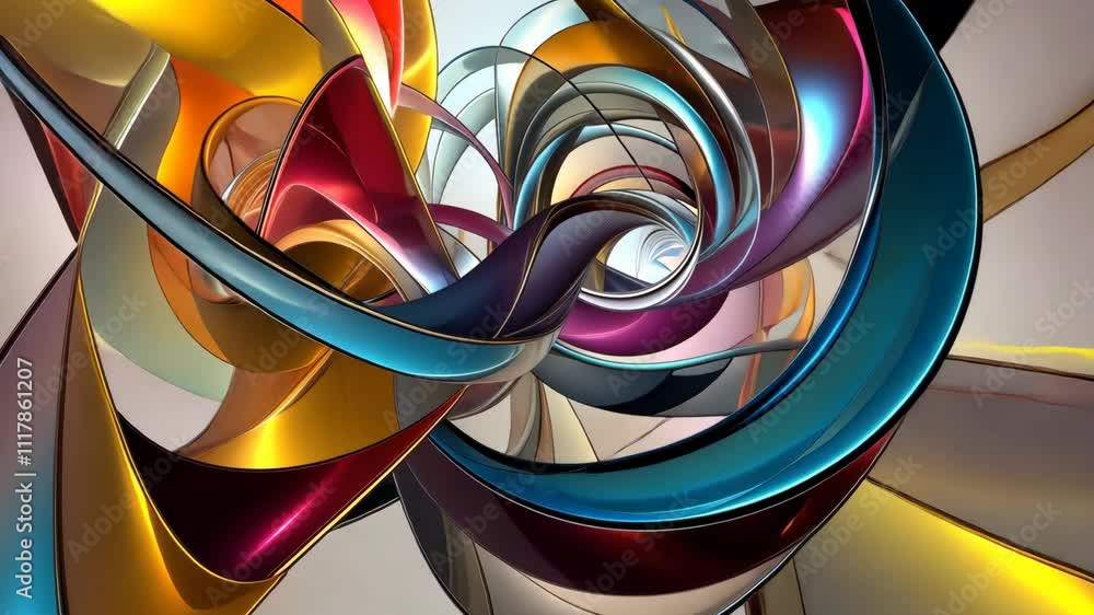 Poster colorful abstract swirls and curves creating dynamic visual motion in a vibrant composition