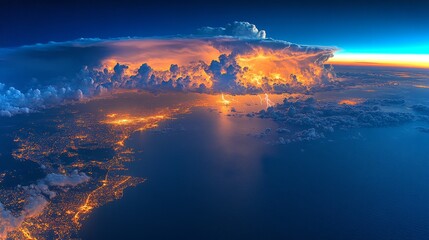 Fototapeta premium Stunning night view of Earth from the International Space Station with city lights and storms