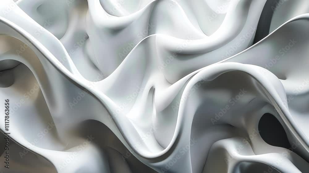 Poster abstract white wave patterns in fluid, organic shapes creating a soft textured background