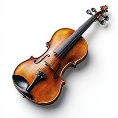 Fototapeta premium High-Angle Close-Up of a Polished Violin Isolated on White Background - Classical Music Instrument Stock Photo