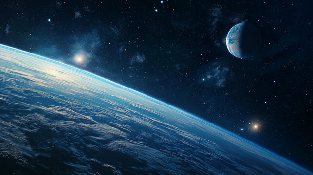 Mysteri&ouml;se Weltraumlandschaft mit leuchtenden Nebeln, fernen Planeten und kosmischen Strukturen - eine faszinierende Reise durch unbekannte Galaxien
