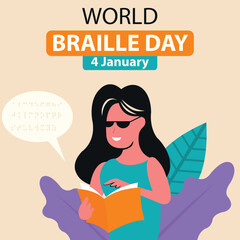 illustration vector graphic of a woman is reading braille with her sense of touch, perfect for international day, world braille day, celebrate, greeting card, etc.