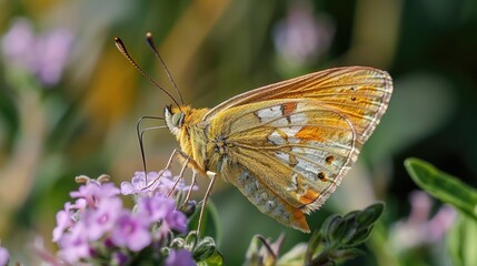 Obraz premium Close-up shot of a butterfly sitting on a flower, perfect for illustrations and designs