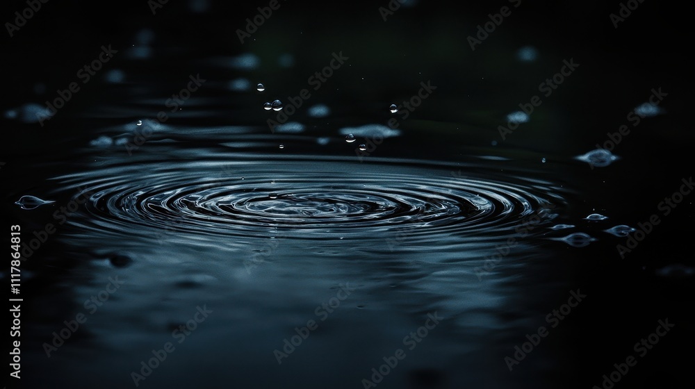Poster delicate rain patterns illuminated subtly against dark background with water droplets
