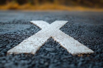 A white cross painted on the side of a road, often used for roadside memorials or tributes