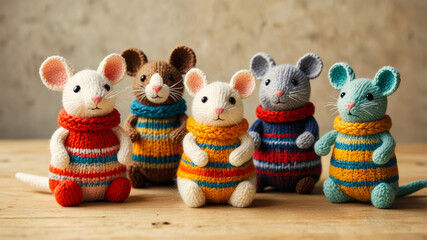 Fototapeta premium A group of cute knitted toys