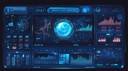 Here's a description and keywords for your image.. Global data visualization on futuristic interface.