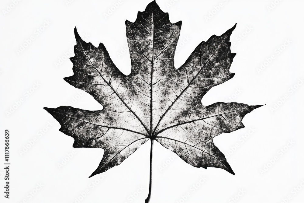Poster a close-up shot of a single black and white leaf on a plain background
