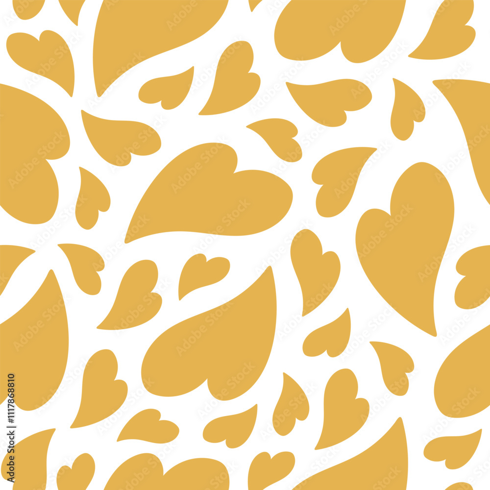 Poster Seamless pattern with cute distorted hearts. Vector romantic background in retro style for textile, wallpaper, wrapping paper, web design. 