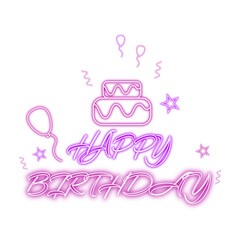 Neon Happy Birthday image with purple colour | Glowing Happy Birthday text with purple colour | Happy Birthday Neon sign |Transparent Happy Birthday sticker | Happy Birthday vector image png