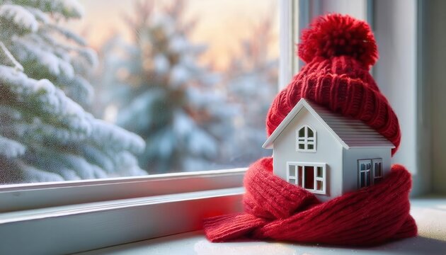 Smart Winter Insulation. Tips to Keep Your Home Warm, Energy Efficient, and Protected During Freezing Weather, Featuring a Creative Miniature House Wrapped in Cozy Winter Layers