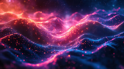 Fototapeta premium vibrant digital landscape with glowing neon waves