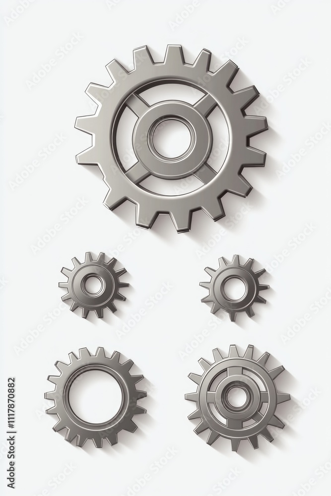 Poster A set of gears arranged neatly on a white background
