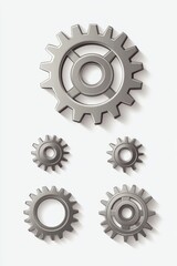 A set of gears arranged neatly on a white background