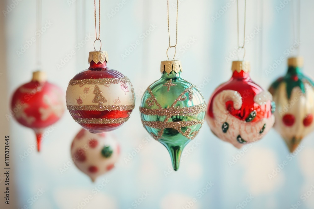 Aufkleber a collection of colorful christmas ornaments suspended from strings