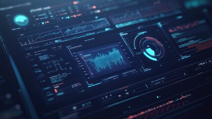 Obraz premium Here's a possible and keyword list for your stock photo.. Futuristic digital dashboard displaying real-time data analytics.