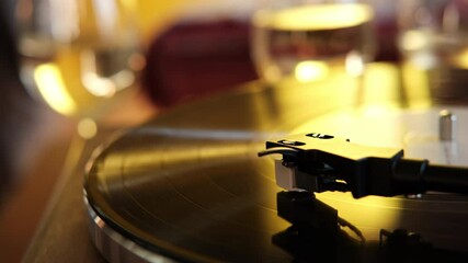 vinyl record player, music vinyl disk record spinning in the turntable. selective focus 